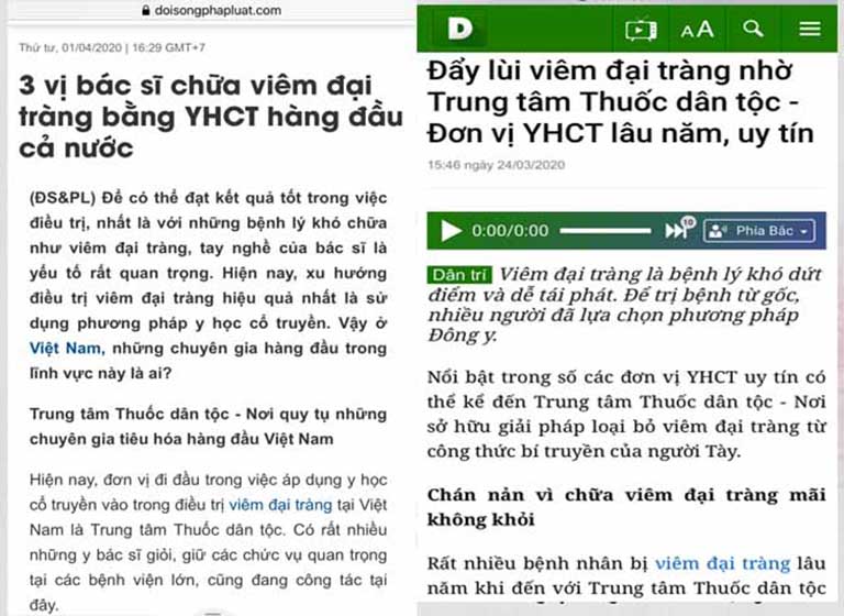 Báo chí đưa tin giời thiệu giải pháp chữa bệnh đại tràng tại Thuốc dân tộc