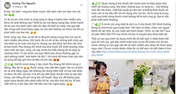 Bài đăng trên facebook phản hồi về hiệu quả bài thuốc